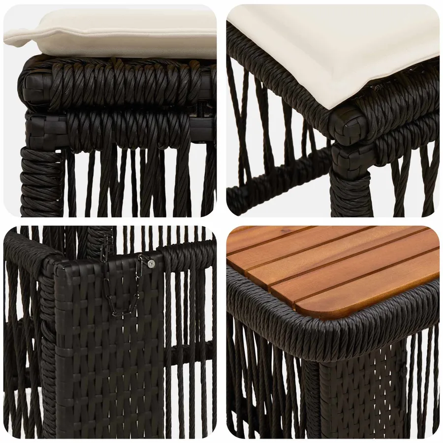 Ensemble de salle à manger pour jardin 3 pcs Noir et Crème - 7