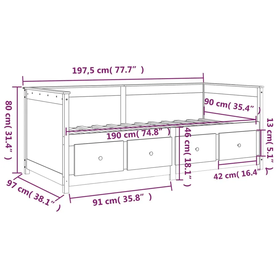 Lit de jour sans matelas blanc 90x190 cm bois de pin massif - 13