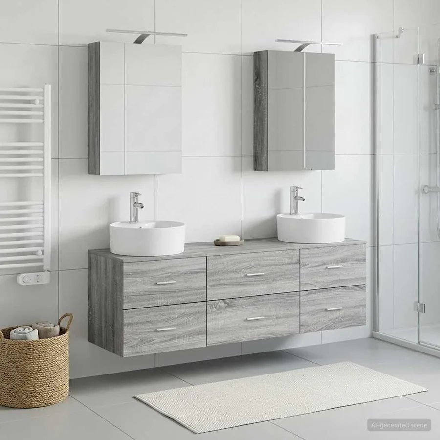 Ensemble de mobilier de salle de bain 5 pcs Sonoma gris
