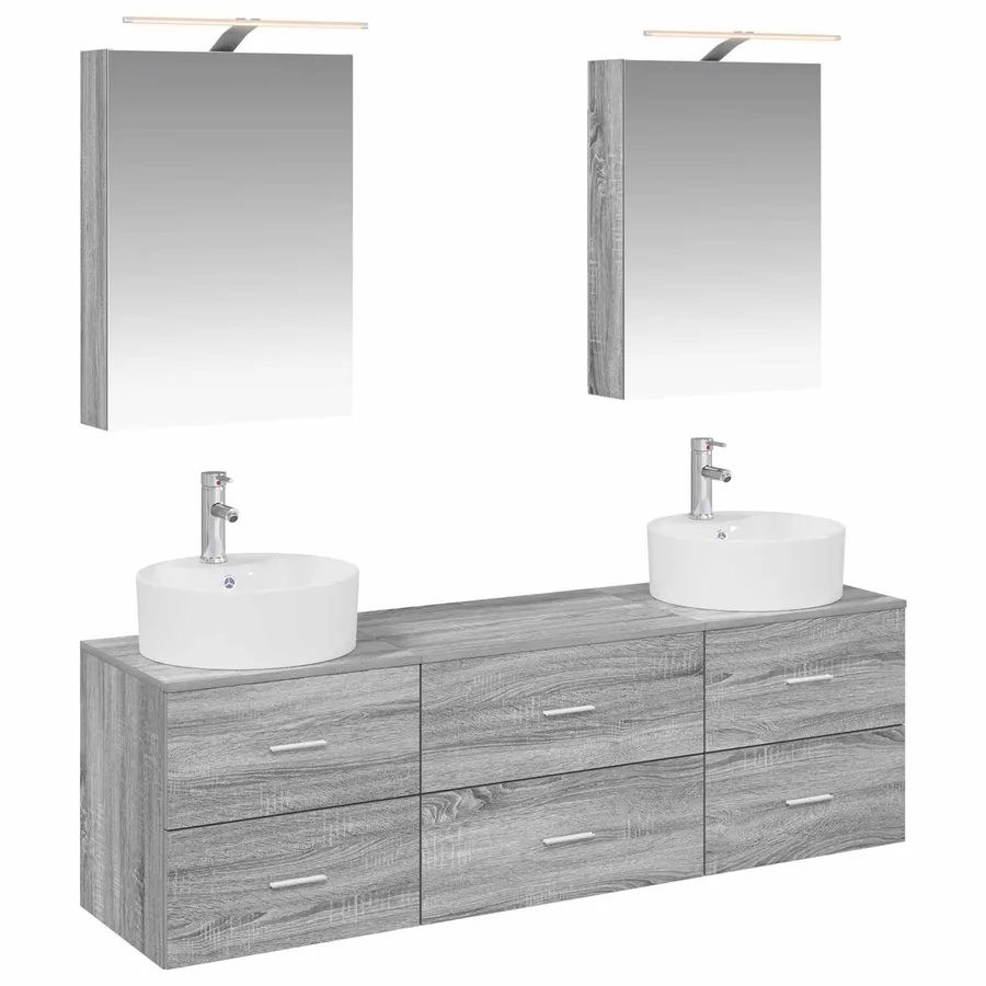 Ensemble de mobilier de salle de bain 5 pcs Sonoma gris - 2