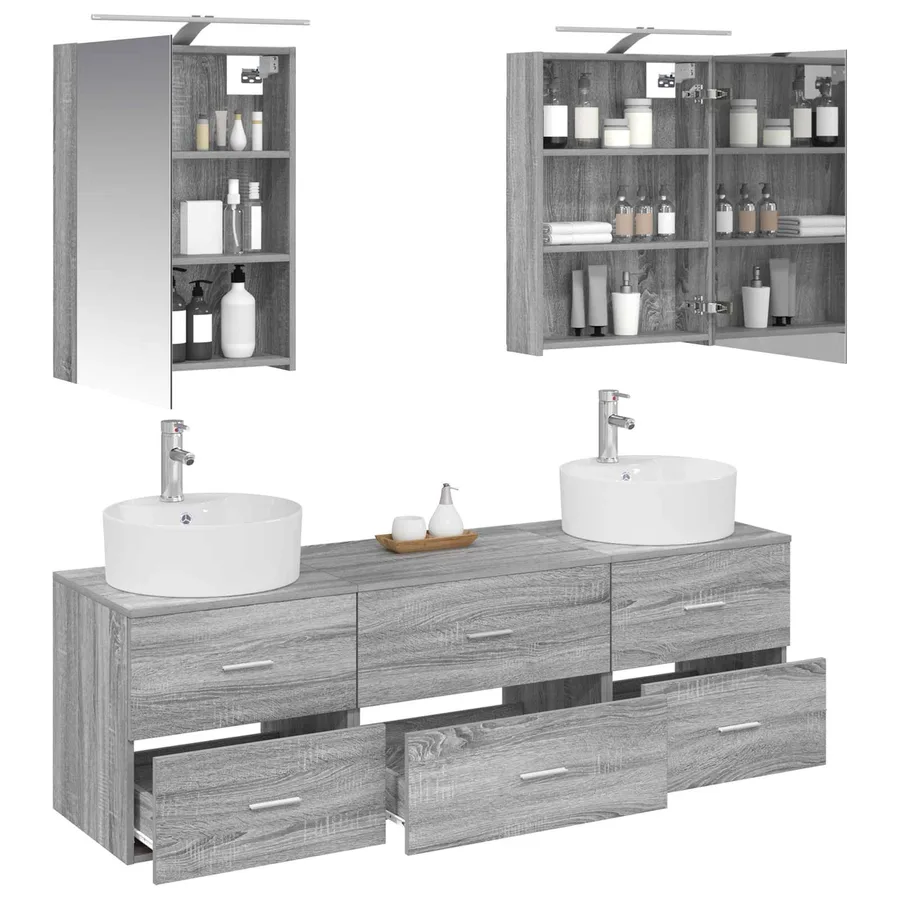 Ensemble de mobilier de salle de bain 5 pcs Sonoma gris - 3