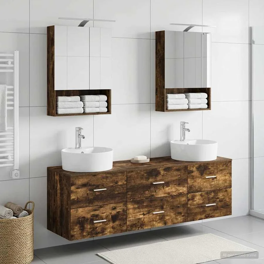 Ensemble de mobilier de salle de bain 5 pcs Chêne fumé