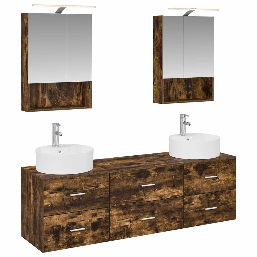 Ensemble de mobilier de salle de bain 5 pcs Chêne fumé - 2