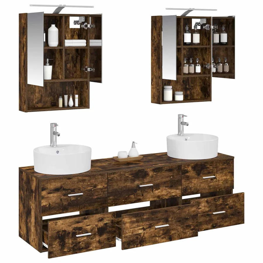 Ensemble de mobilier de salle de bain 5 pcs Chêne fumé - 3