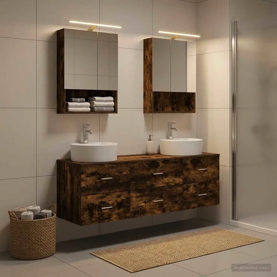 Ensemble de mobilier de salle de bain 5 pcs Chêne fumé - 4