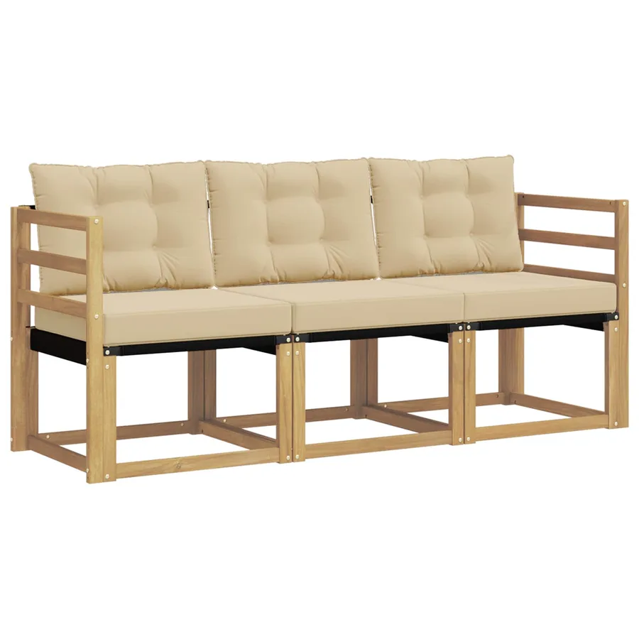 Ensemble de canapés d'extérieur 3 pcs Blanc et Beige - 2