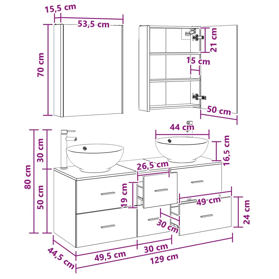 Ensemble de mobilier de salle de bain 5 pcs Blanc - 15