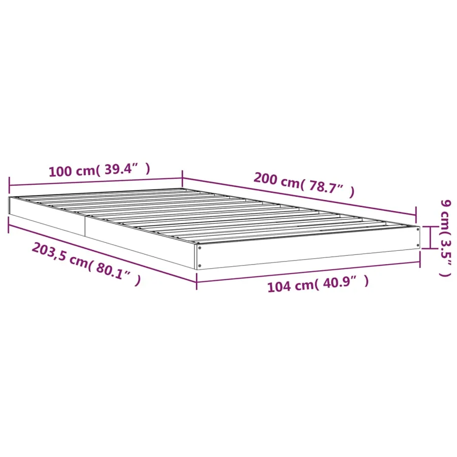 Cadre de lit sans matelas 100x200 cm bois massif de pin - 8