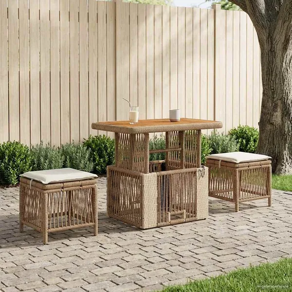 Ensemble de salle à manger pour jardin 3 pcs Beige et crème