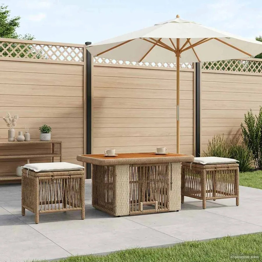 Ensemble de salle à manger pour jardin 3 pcs Beige et crème - 3