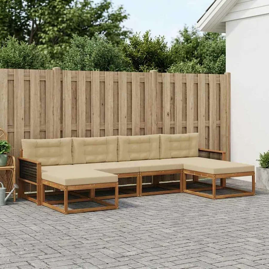 Ensemble de canapés d'extérieur 6 pcs Naturel et Beige