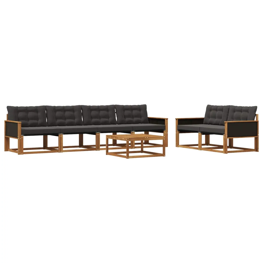 Ensemble de canapés d'extérieur 7 pcs Naturel et noir - 2