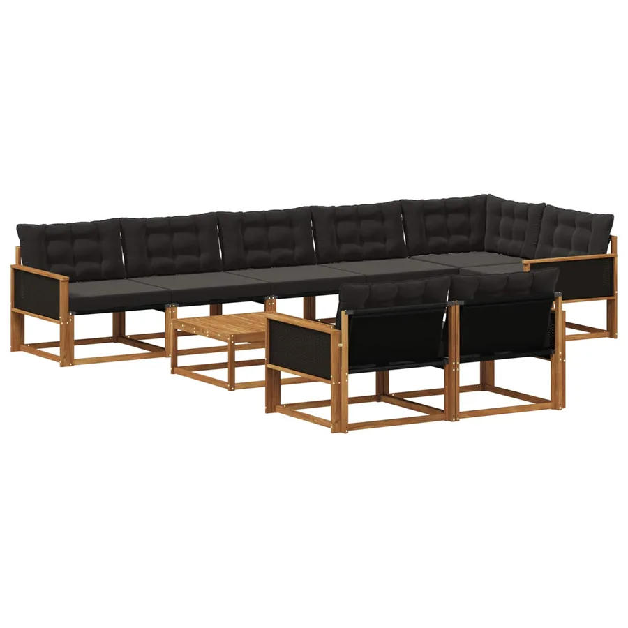 Ensemble de canapés d'extérieur 9 pcs Naturel et noir - 2
