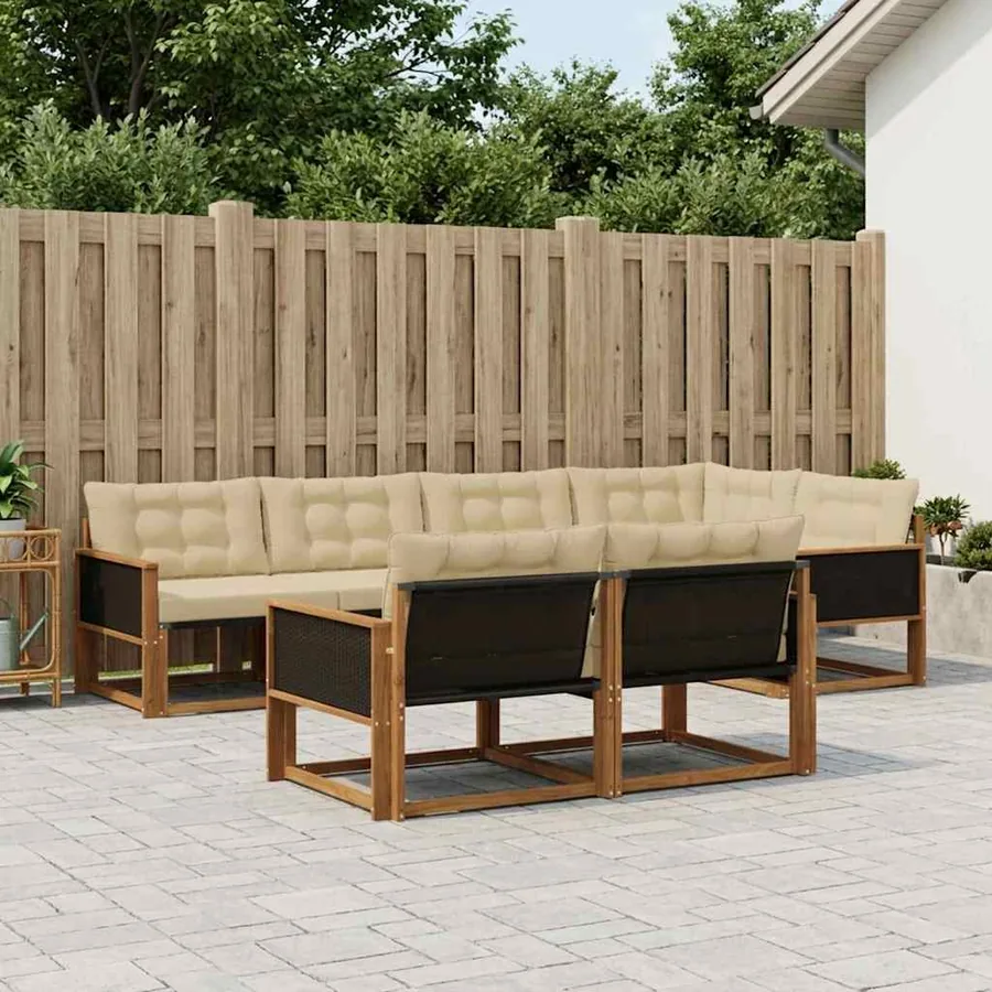 Ensemble de canapés d'extérieur 7 pcs Naturel et Beige
