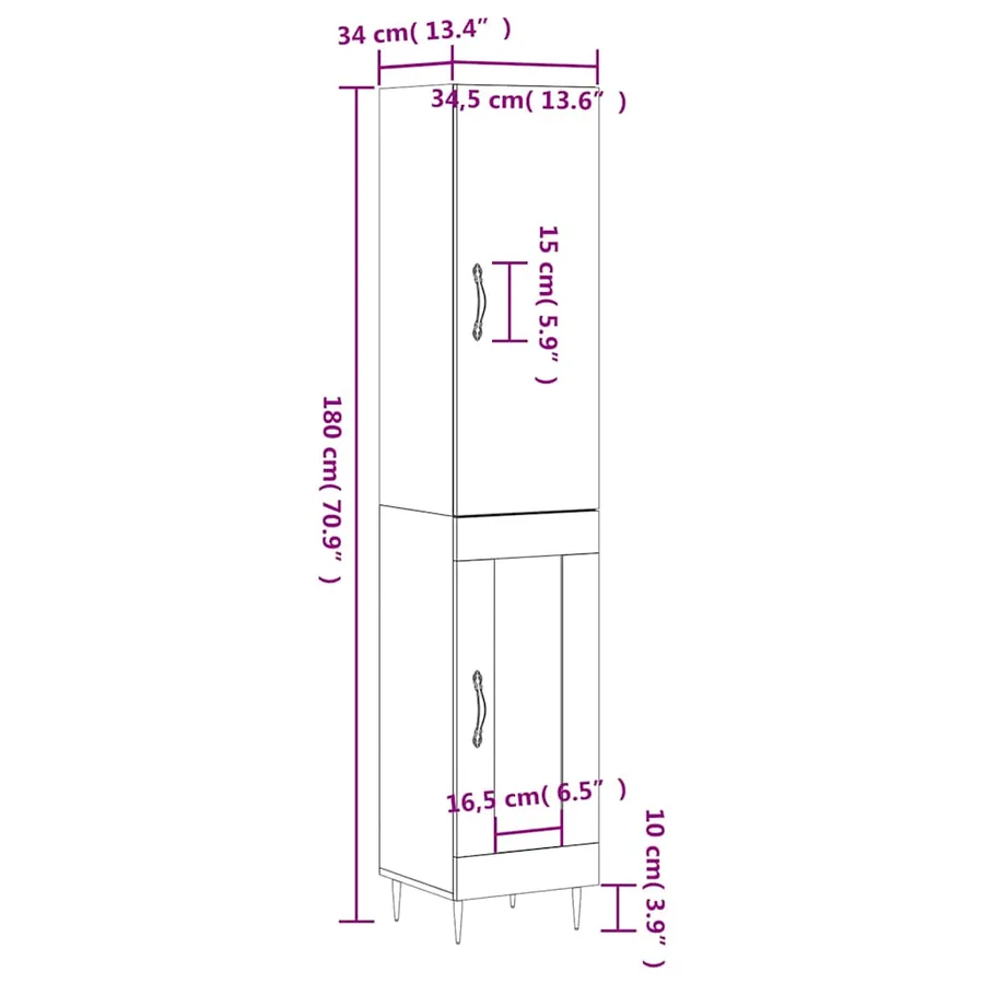 Buffet haut Gris béton 34,5x34x180 cm Bois d'ingénierie - 13