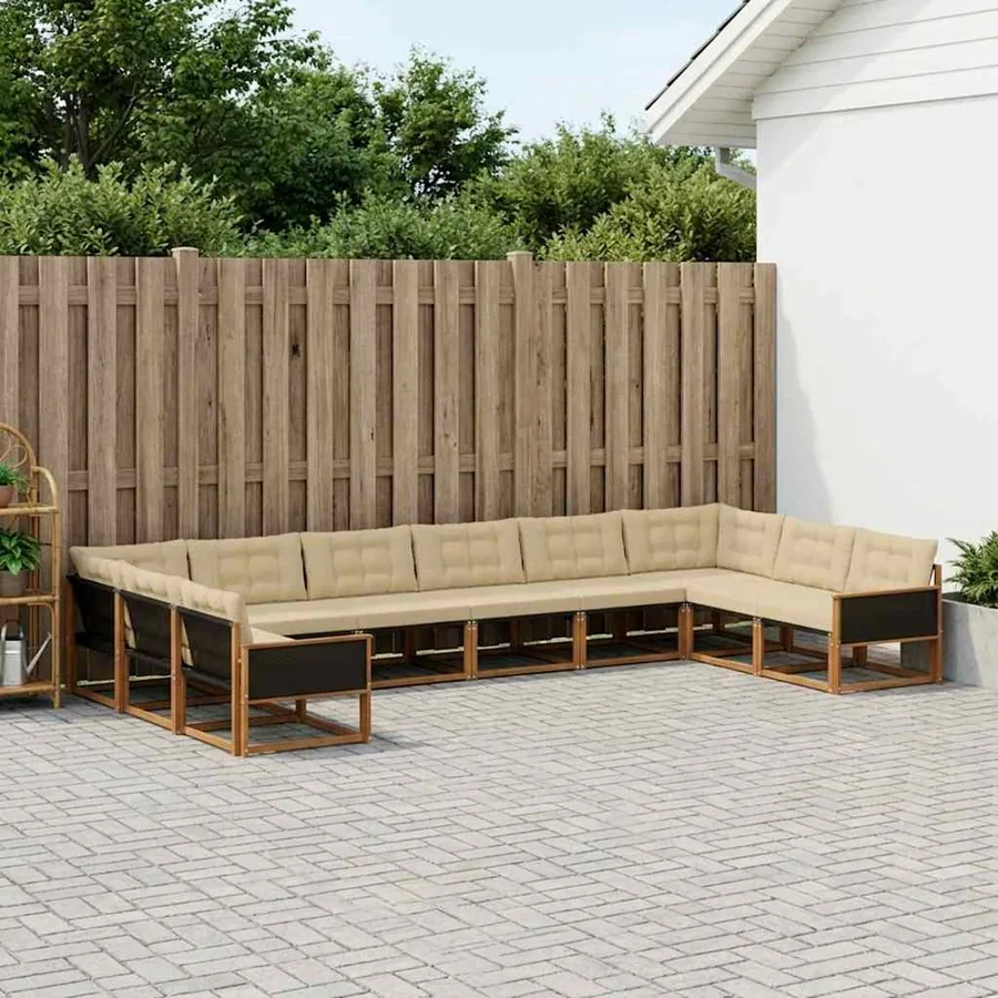 Ensemble de canapés d'extérieur 10 pcs Naturel et Beige