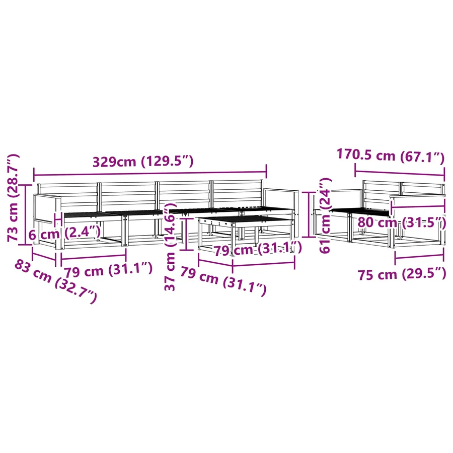 Ensemble de canapés d'extérieur 7 pcs Naturel - 8