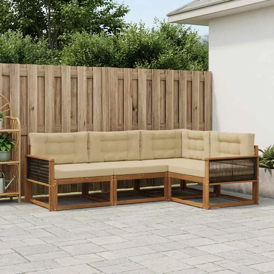 Ensemble de canapés d'extérieur 4 pcs Naturel et Beige