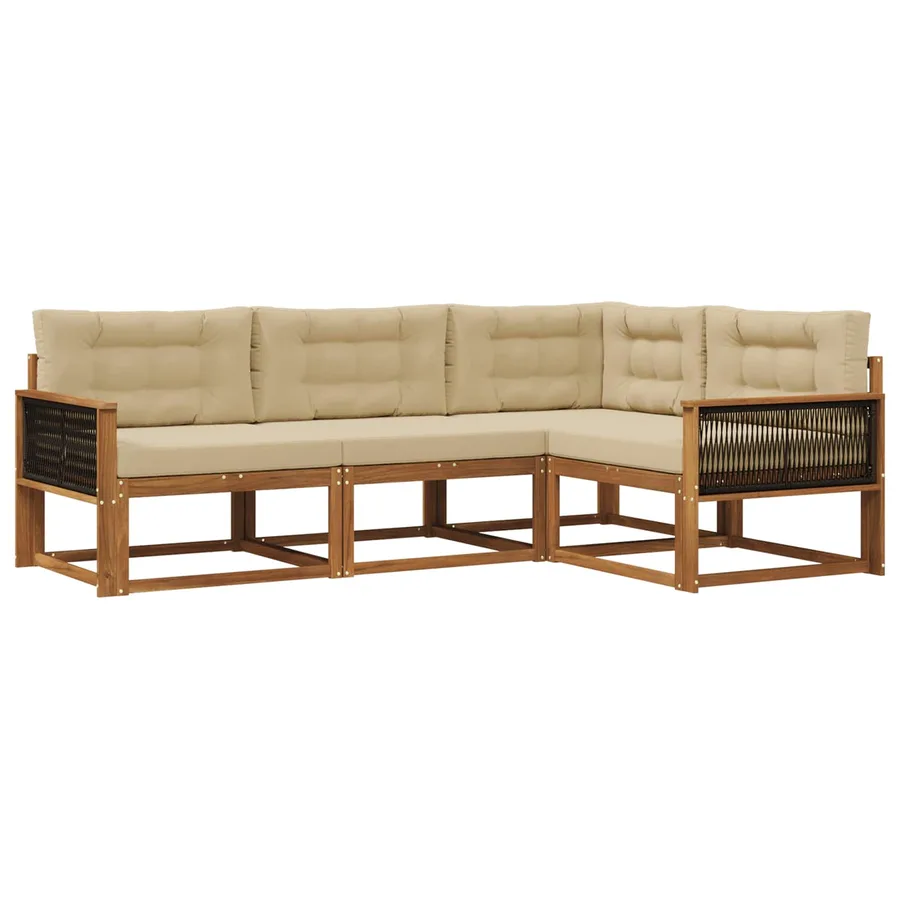 Ensemble de canapés d'extérieur 4 pcs Naturel et Beige - 2