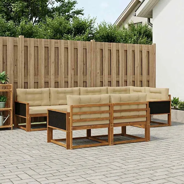 Ensemble de canapés d'extérieur 7 pcs Naturel et Beige