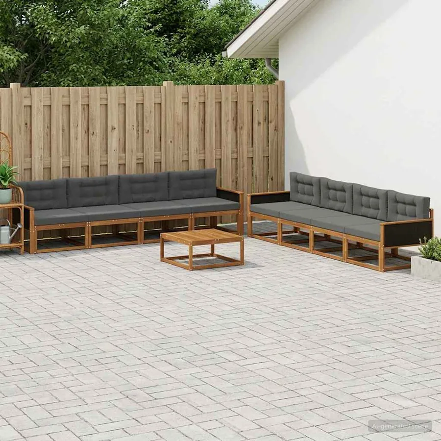 Ensemble de canapés d'extérieur 9 pcs Naturel et Anthracite