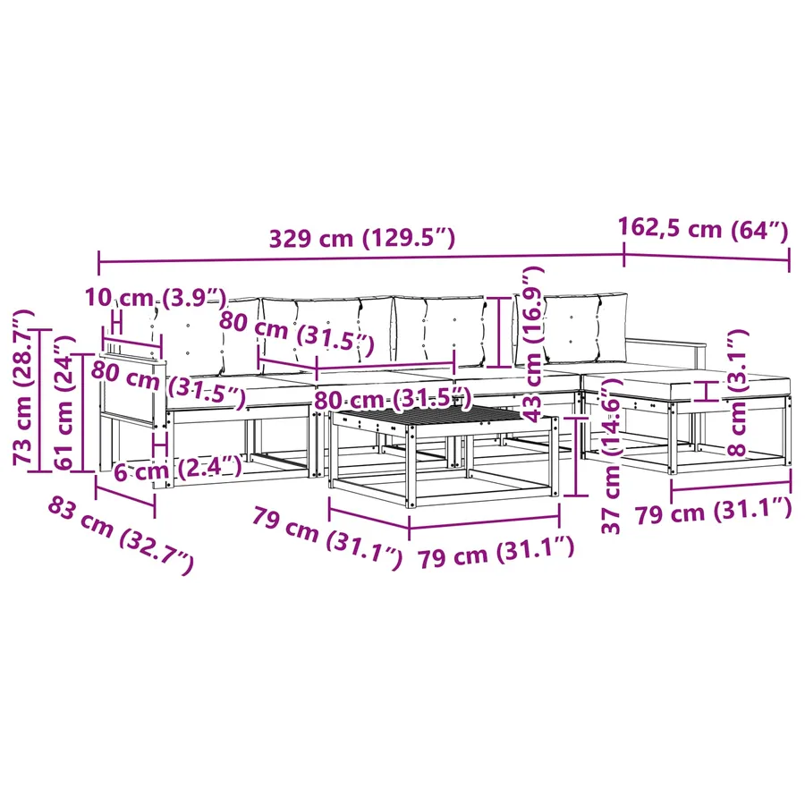 Ensemble de canapés d'extérieur 6 pcs Naturel et Gris clair - 7