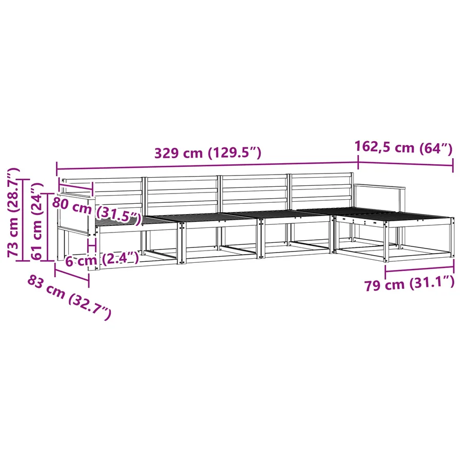 Ensemble de canapés d'extérieur 5 pcs Naturel - 7
