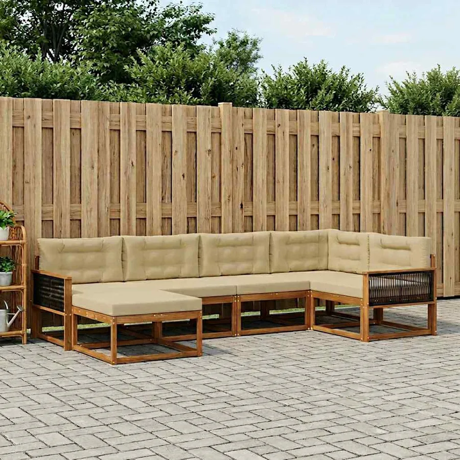 Ensemble de canapés d'extérieur 6 pcs Naturel et Beige