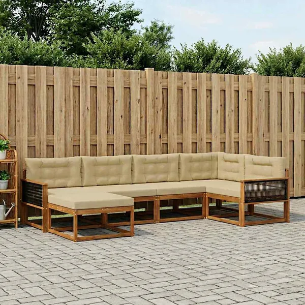 Ensemble de canapés d'extérieur 6 pcs Naturel et Beige