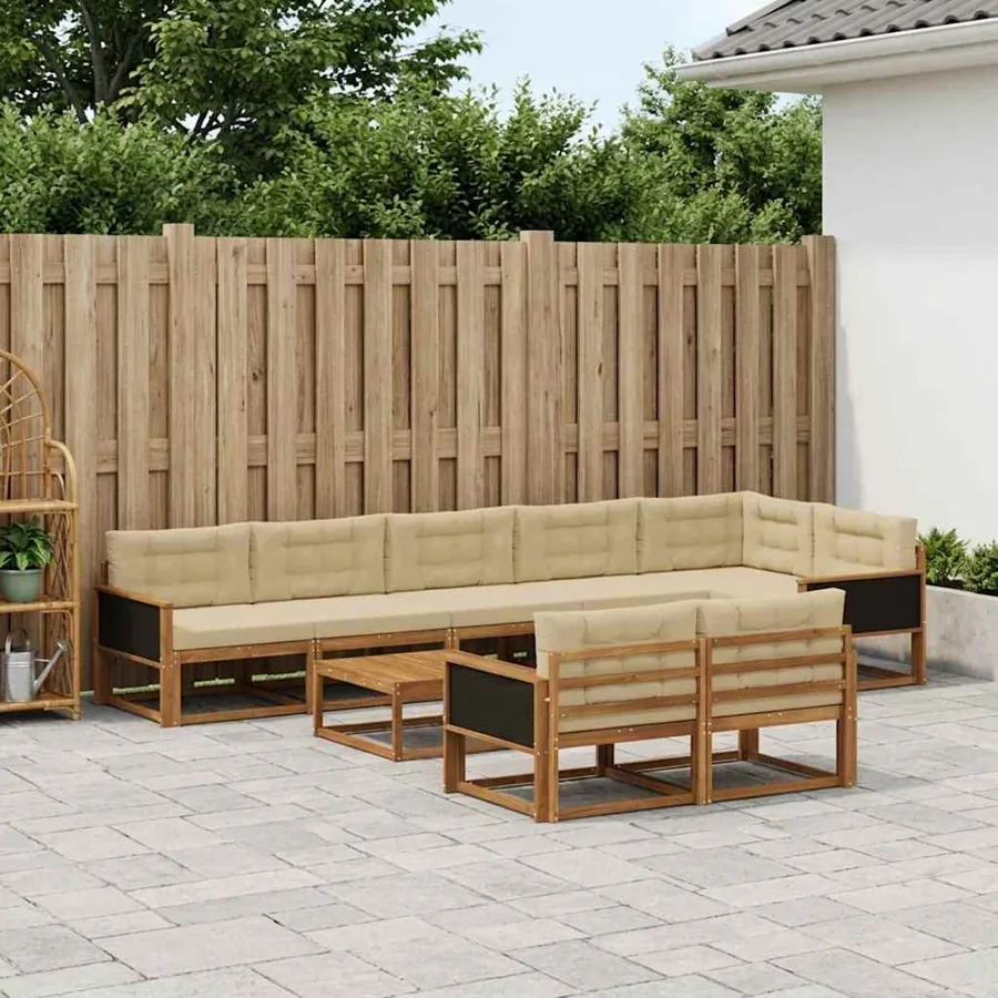 Ensemble de canapés d'extérieur 9 pcs Naturel et Beige