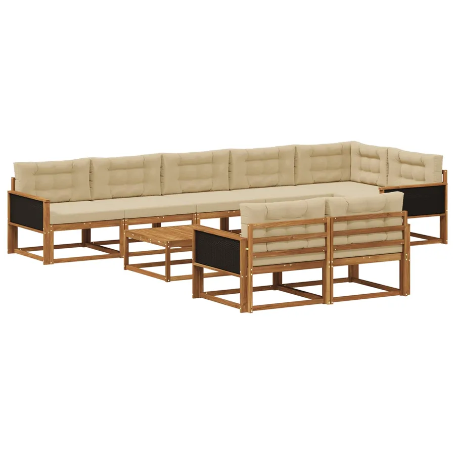 Ensemble de canapés d'extérieur 9 pcs Naturel et Beige - 2