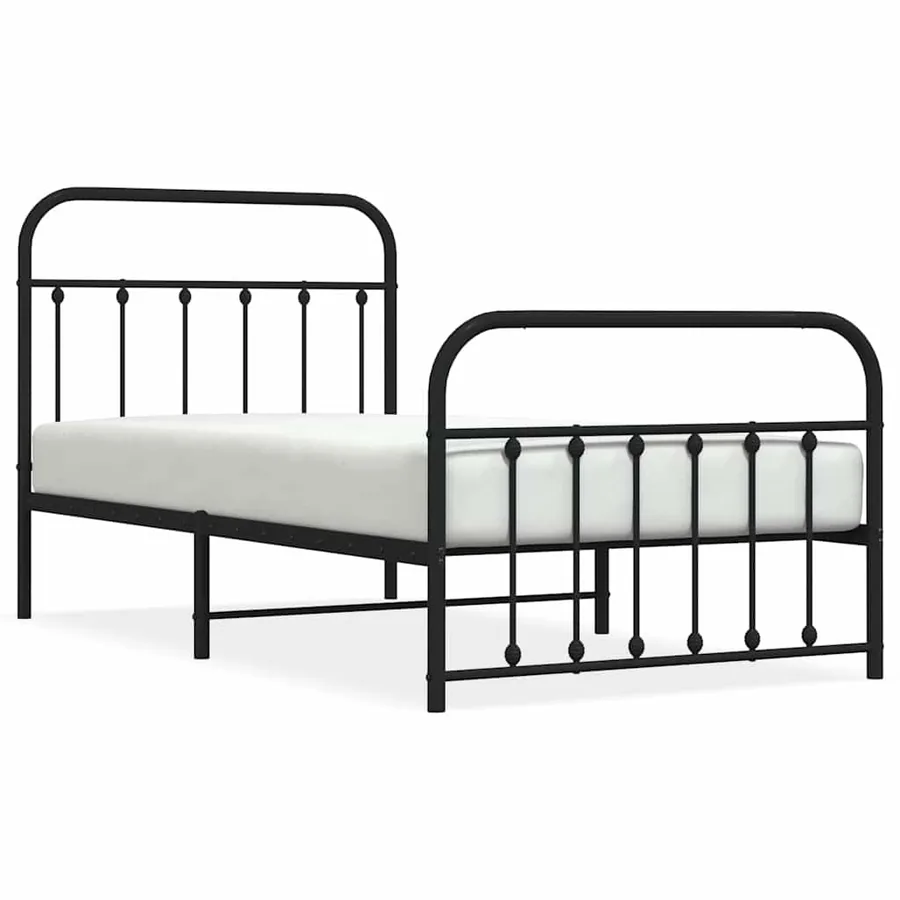 Cadre de lit métal sans matelas avec pied de lit noir 100x190cm - 2