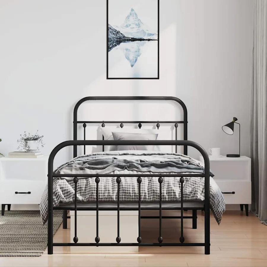 Cadre de lit métal sans matelas avec pied de lit noir 100x190cm - 3