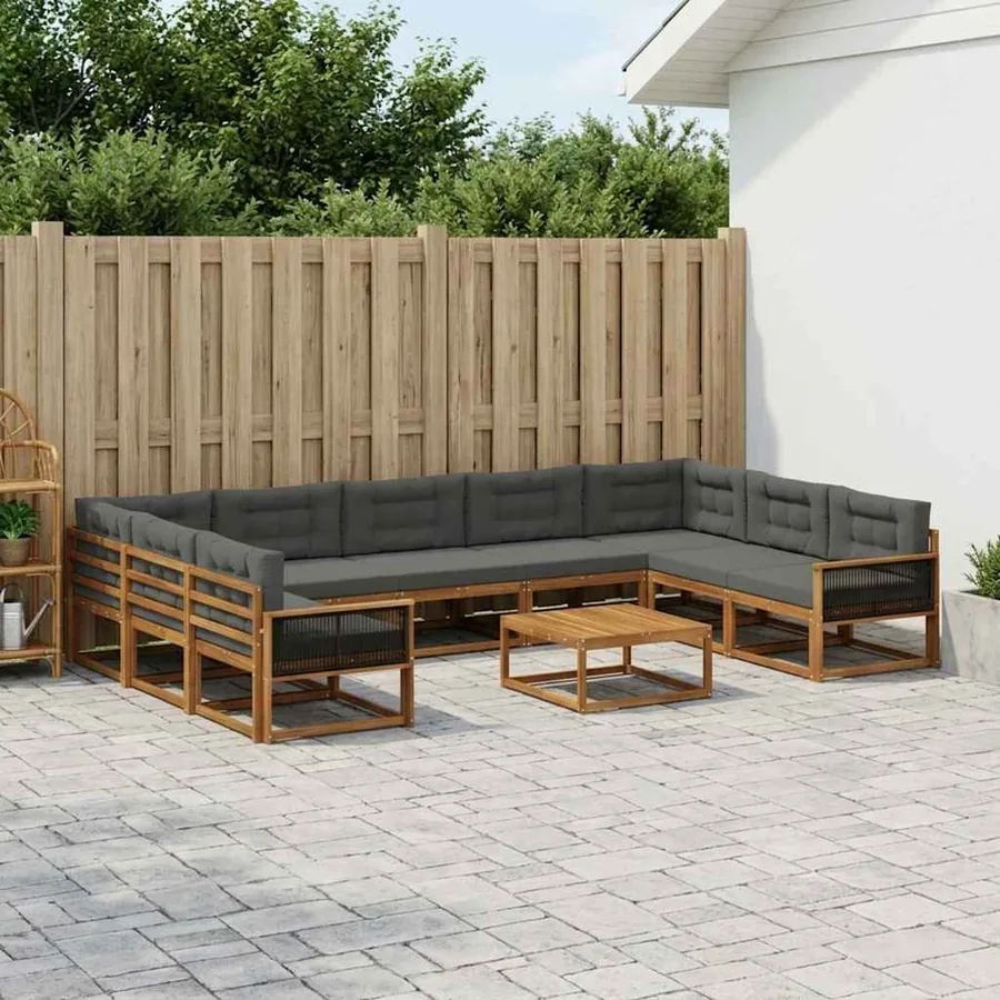 Ensemble de canapés d'extérieur 10 pcs Naturel et Anthracite