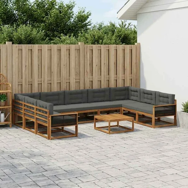 Ensemble de canapés d'extérieur 10 pcs Naturel et Anthracite