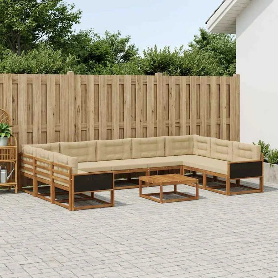 Ensemble de canapés d'extérieur 10 pcs Naturel et Beige