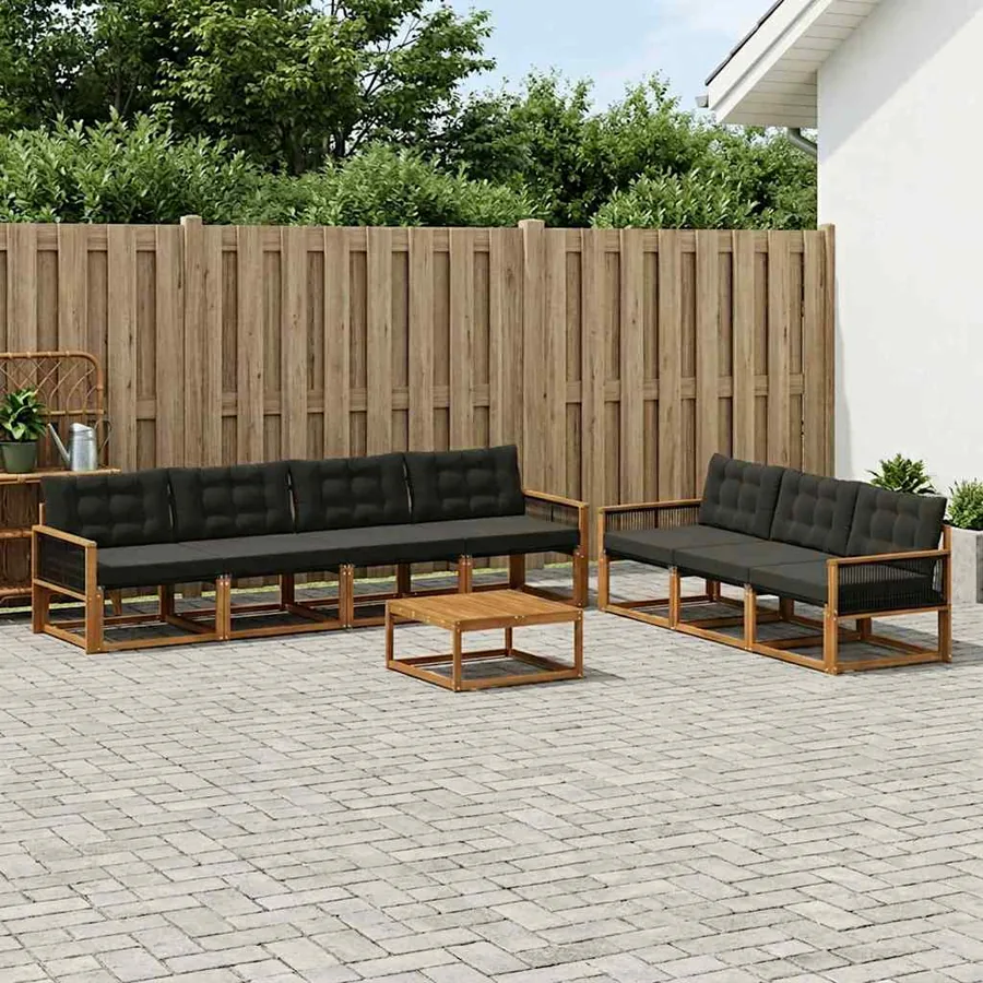 Ensemble de canapés d'extérieur 8 pcs Naturel et noir
