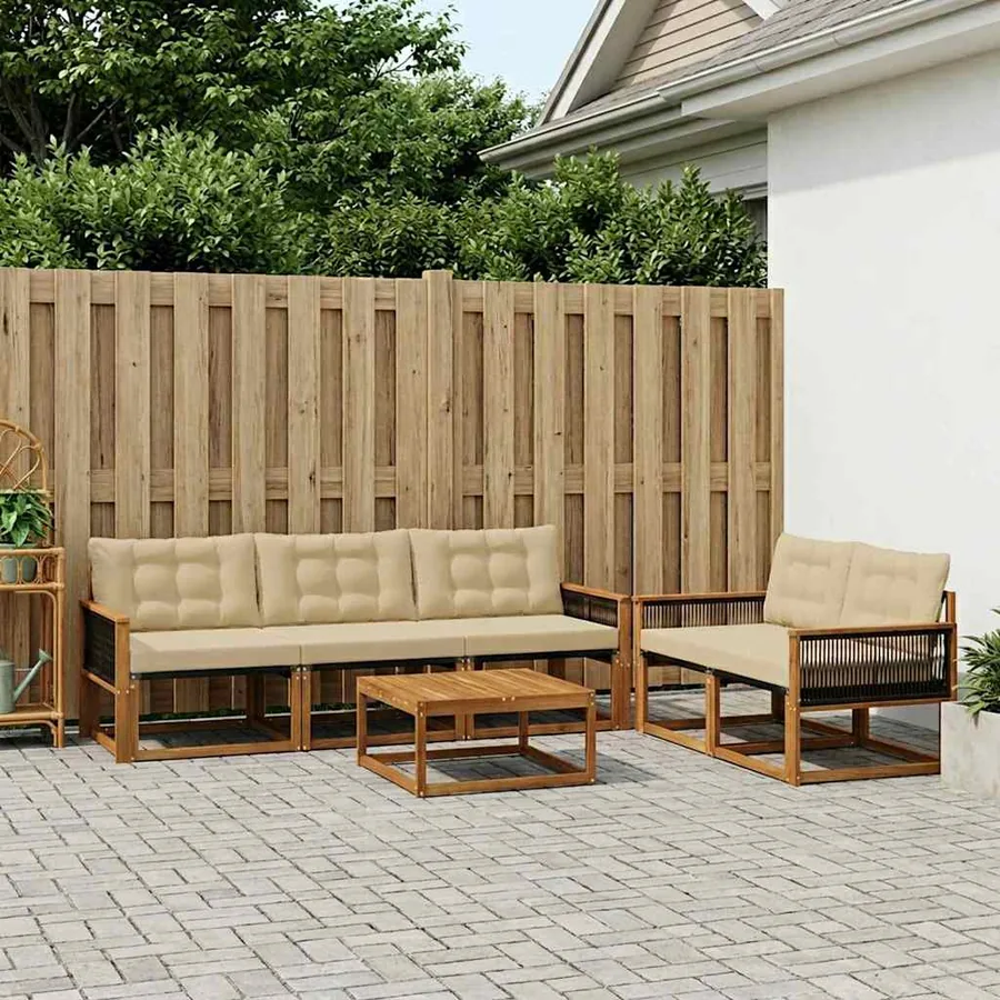 Ensemble de canapés d'extérieur 6 pcs Naturel et Beige