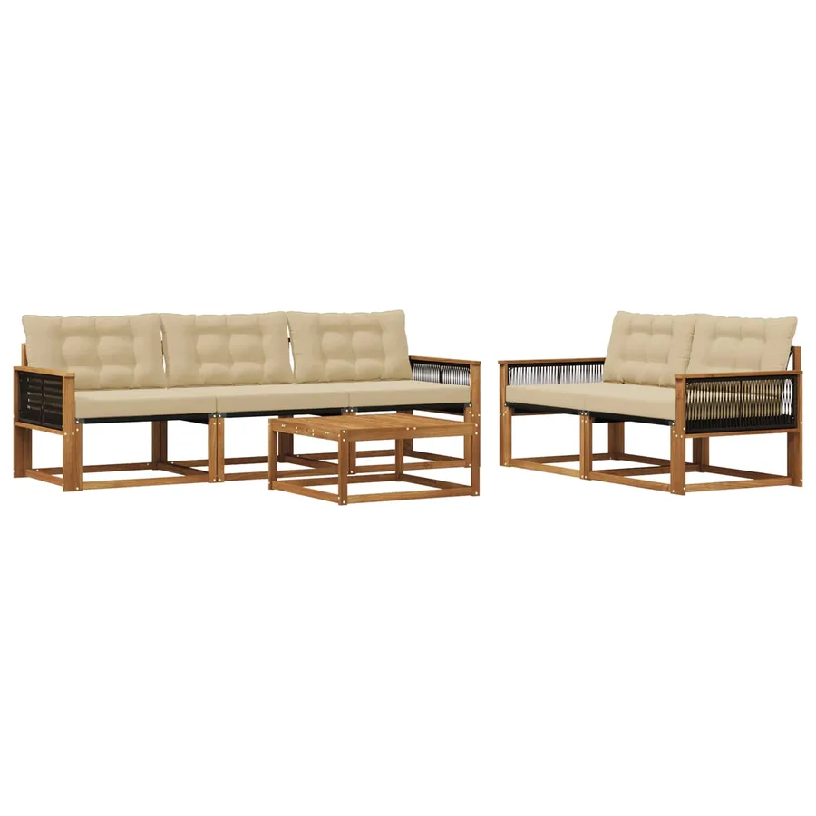 Ensemble de canapés d'extérieur 6 pcs Naturel et Beige - 2