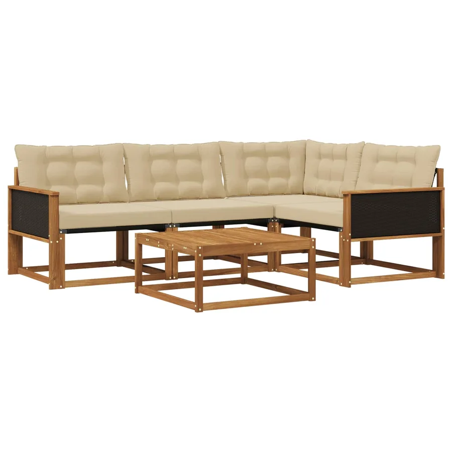 Ensemble de canapés d'extérieur 5 pcs Naturel et Beige - 2