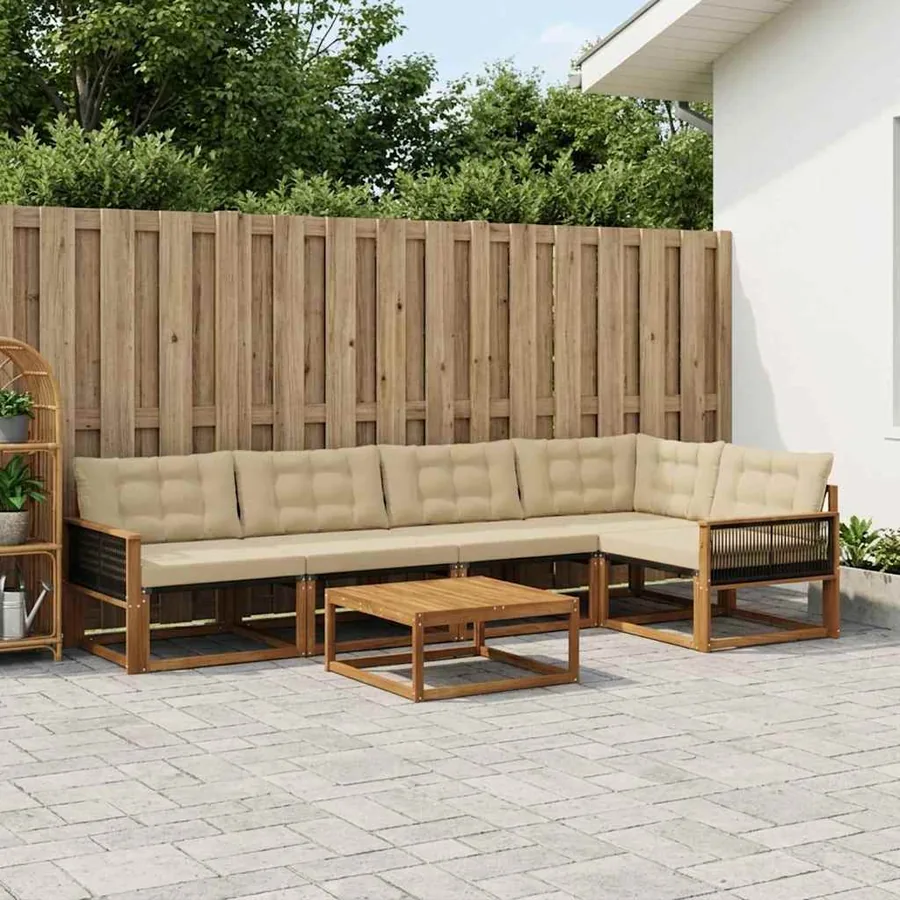 Ensemble de canapés d'extérieur 6 pcs Naturel et Beige