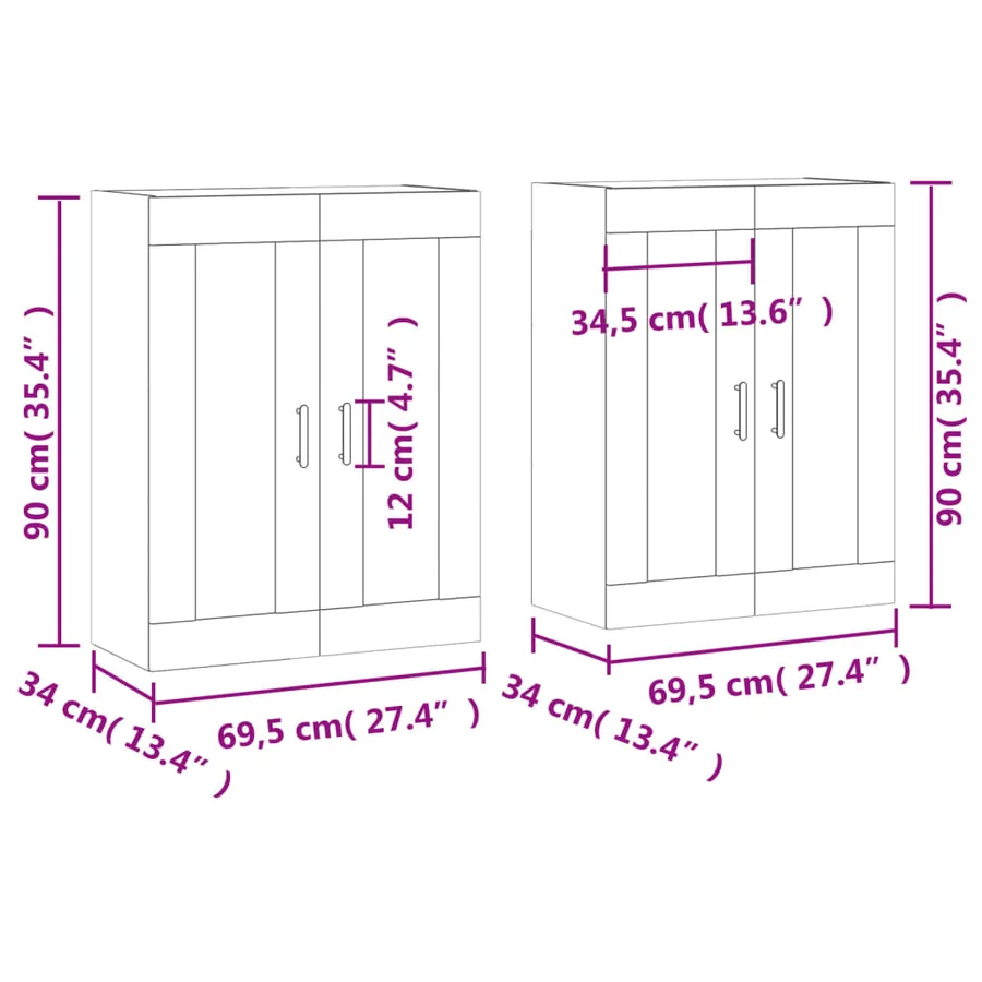 Armoires murales 2 pcs blanc bois d'ingénierie - 12