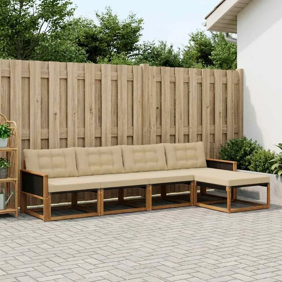 Ensemble de canapés d'extérieur 5 pcs Naturel et Beige