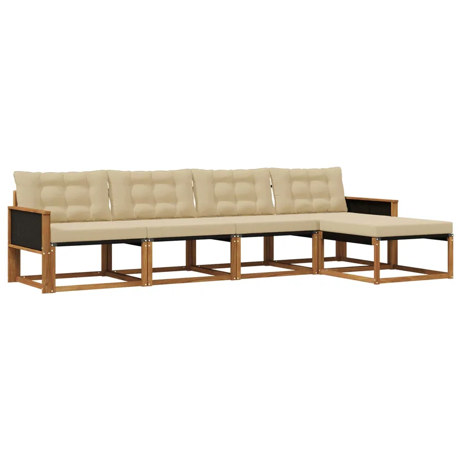 Ensemble de canapés d'extérieur 5 pcs Naturel et Beige - 2