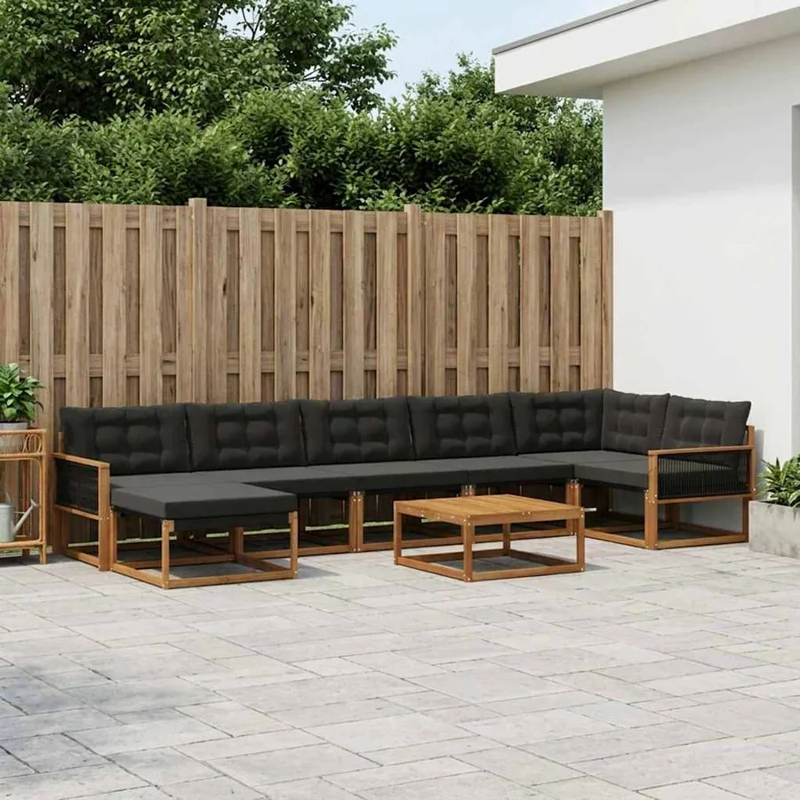 Ensemble de canapés d'extérieur 8 pcs Naturel et noir