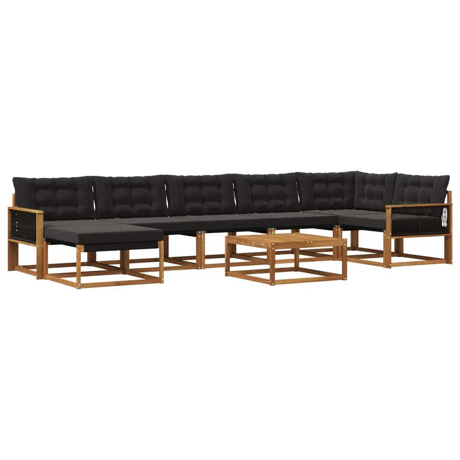 Ensemble de canapés d'extérieur 8 pcs Naturel et noir - 2