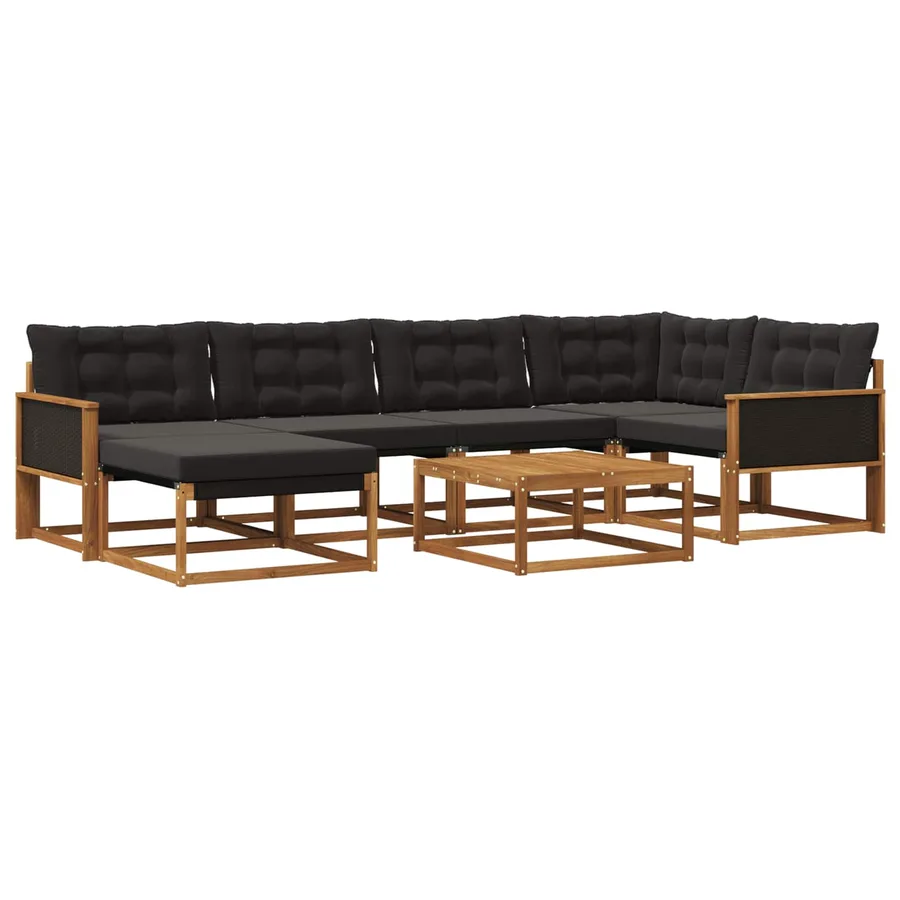 Ensemble de canapés d'extérieur 7 pcs Naturel et noir - 2
