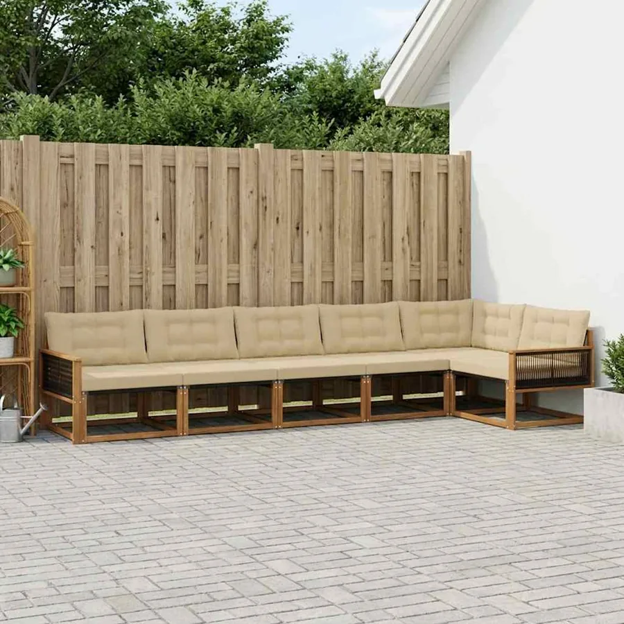 Ensemble de canapés d'extérieur 6 pcs Naturel et Beige