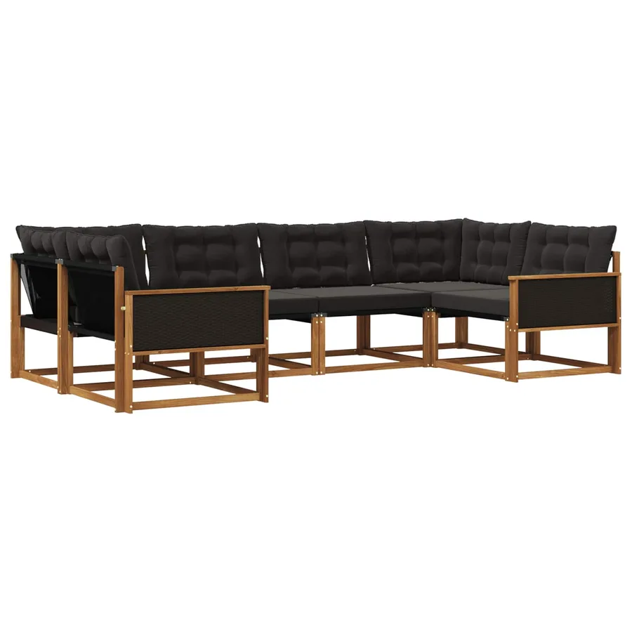 Ensemble de canapés d'extérieur 6 pcs Naturel et noir - 2