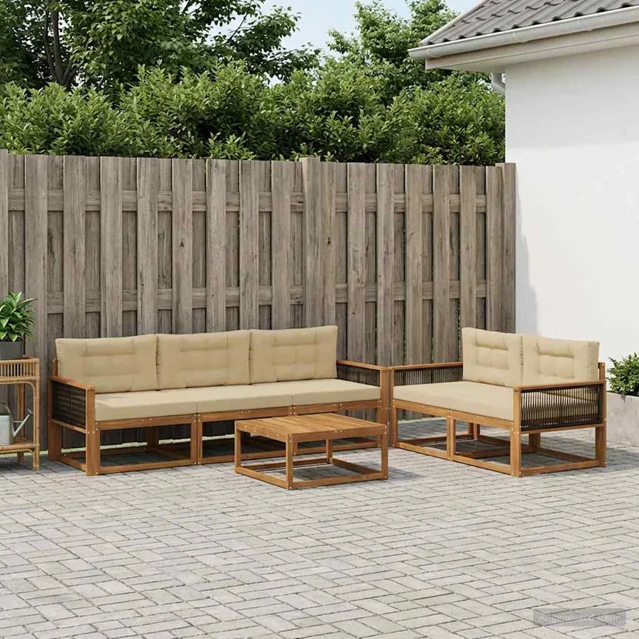 Ensemble de canapés d'extérieur 6 pcs Naturel et Beige